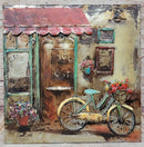 French European Café Scene 3D Painting on Metal Canvas