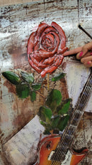 Guitar and Rose 3D Wall Art Painting on Metallic Canvas
