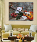 Guitar and Rose 3D Wall Art Painting on Metallic Canvas