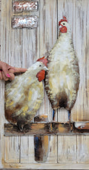 Chicken Coop Roosters Farm Animals 3D Mixed Media Wall Art Painting on Metal & Wood