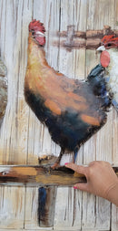 Chicken Coop Roosters Farm Animals 3D Mixed Media Wall Art Painting on Metal & Wood