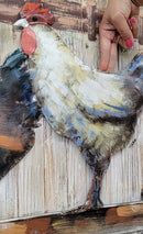 Chicken Coop Roosters Farm Animals 3D Mixed Media Wall Art Painting on Metal & Wood