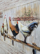 Chicken Coop Roosters Farm Animals 3D Mixed Media Wall Art Painting on Metal & Wood