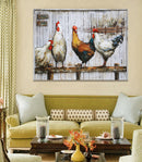 Chicken Coop Roosters Farm Animals 3D Mixed Media Wall Art Painting on Metal & Wood
