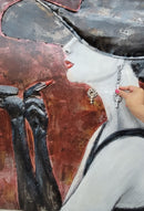 Fashionable Woman Applying Lipstick Mixed Media 3D Wall Art Painting Metal & Wood
