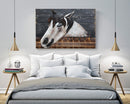 3D Wall Art Wood Canvas w/ Painted Cutout Metal Horse Peeking Over Barn Door Fence