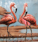 Pair of Flamingos Mixed Media 3D Wall Art Painting on Metal & Wood