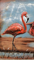 Pair of Flamingos Mixed Media 3D Wall Art Painting on Metal & Wood