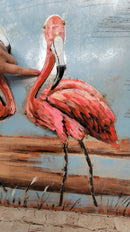 Pair of Flamingos Mixed Media 3D Wall Art Painting on Metal & Wood