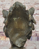 Male Lion Bronze Bust Statue Sculpture Figure on Black Marble Base Signed Barye 9" x 4"