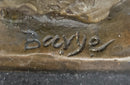 Male Lion Bronze Bust Statue Sculpture Figure on Black Marble Base Signed Barye 9" x 4"