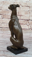 Greyhound Whippet Slender Dog Bronze Metal Modern Art Sculpture Statue Figure Marble Base