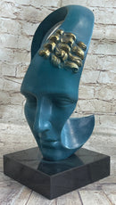 Surreal Salvador Dali Bronze Sculpture Modernist Abstract Face Art Marble Base