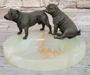 Bronze Bulldog & Pug Dog Figurines on Marble - Soap Dish Ashtray Handmade Art
