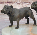 Bronze Bulldog & Pug Dog Figurines on Marble - Soap Dish Ashtray Handmade Art