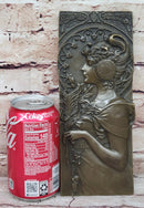 Art Noveau Girl Portrait Bas Relief Bronze Sculpture Carving Hanging Art 9.5" x 4"