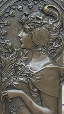Art Noveau Girl Portrait Bas Relief Bronze Sculpture Carving Hanging Art 9.5" x 4"