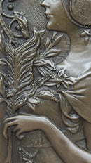 Art Noveau Girl Portrait Bas Relief Bronze Sculpture Carving Hanging Art 9.5" x 4"
