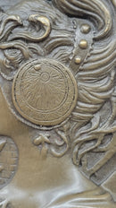 Art Noveau Girl Portrait Bas Relief Bronze Sculpture Carving Hanging Art 9.5" x 4"