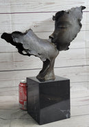 Lovers Romanic Kissing Faces Abstract Surrealist Bronze Sculpture Statue Salvador Dali on Marble Base