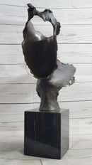 Lovers Romanic Kissing Faces Abstract Surrealist Bronze Sculpture Statue Salvador Dali on Marble Base