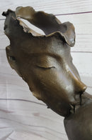 Lovers Romanic Kissing Faces Abstract Surrealist Bronze Sculpture Statue Salvador Dali on Marble Base