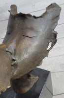 Lovers Romanic Kissing Faces Abstract Surrealist Bronze Sculpture Statue Salvador Dali on Marble Base