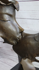 Lovers Romanic Kissing Faces Abstract Surrealist Bronze Sculpture Statue Salvador Dali on Marble Base