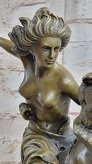 Horse Mounted Female Amazon Warrior Attacked by Panther Bronze Statue Sculpture by Auguste Kiss
