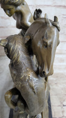 Horse Mounted Female Amazon Warrior Attacked by Panther Bronze Statue Sculpture by Auguste Kiss