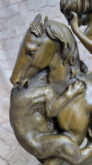 Horse Mounted Female Amazon Warrior Attacked by Panther Bronze Statue Sculpture by Auguste Kiss