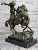 Horse Mounted Female Amazon Warrior Attacked by Panther Bronze Statue Sculpture by Auguste Kiss