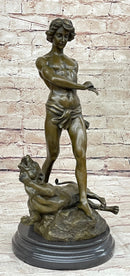 The Lion Slayer Bronze Statue Sculpture Figure by L. Potet on Marble Base