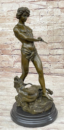 The Lion Slayer Bronze Statue Sculpture Figure by L. Potet on Marble Base
