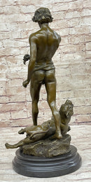 The Lion Slayer Bronze Statue Sculpture Figure by L. Potet on Marble Base