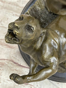 The Lion Slayer Bronze Statue Sculpture Figure by L. Potet on Marble Base