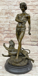 The Lion Slayer Bronze Statue Sculpture Figure by L. Potet on Marble Base