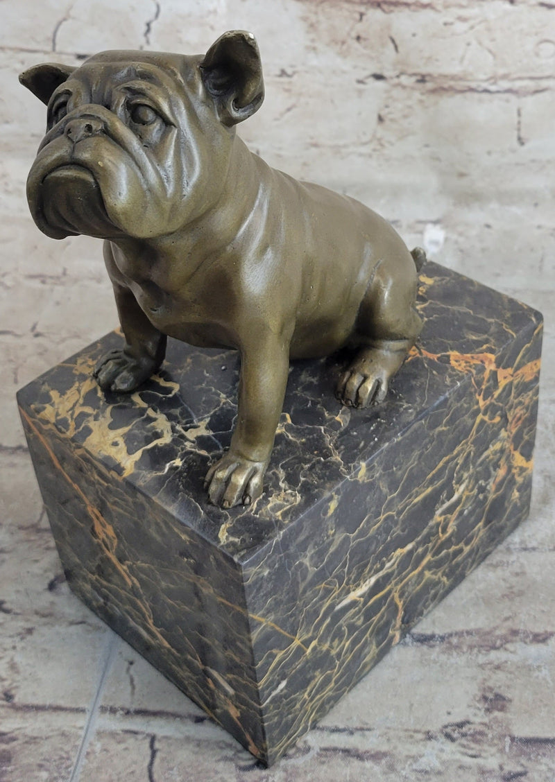 15 LBS English Bulldog Dog Animal Bronze Sculpture Marble Base Statue Figurine