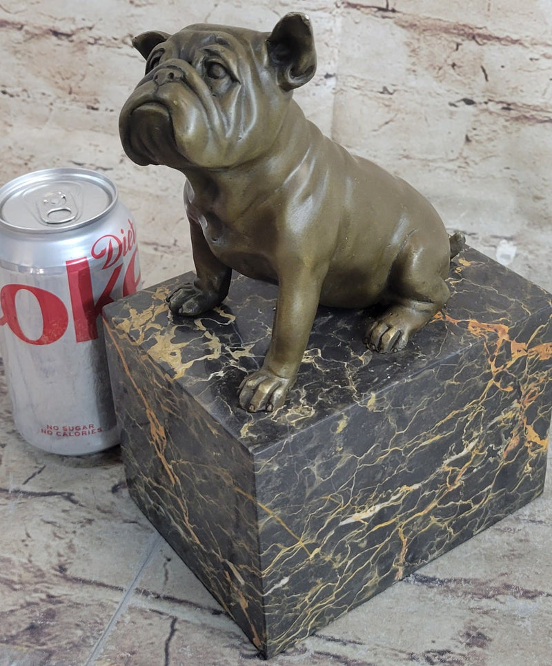 15 LBS English Bulldog Dog Animal Bronze Sculpture Marble Base Statue Figurine