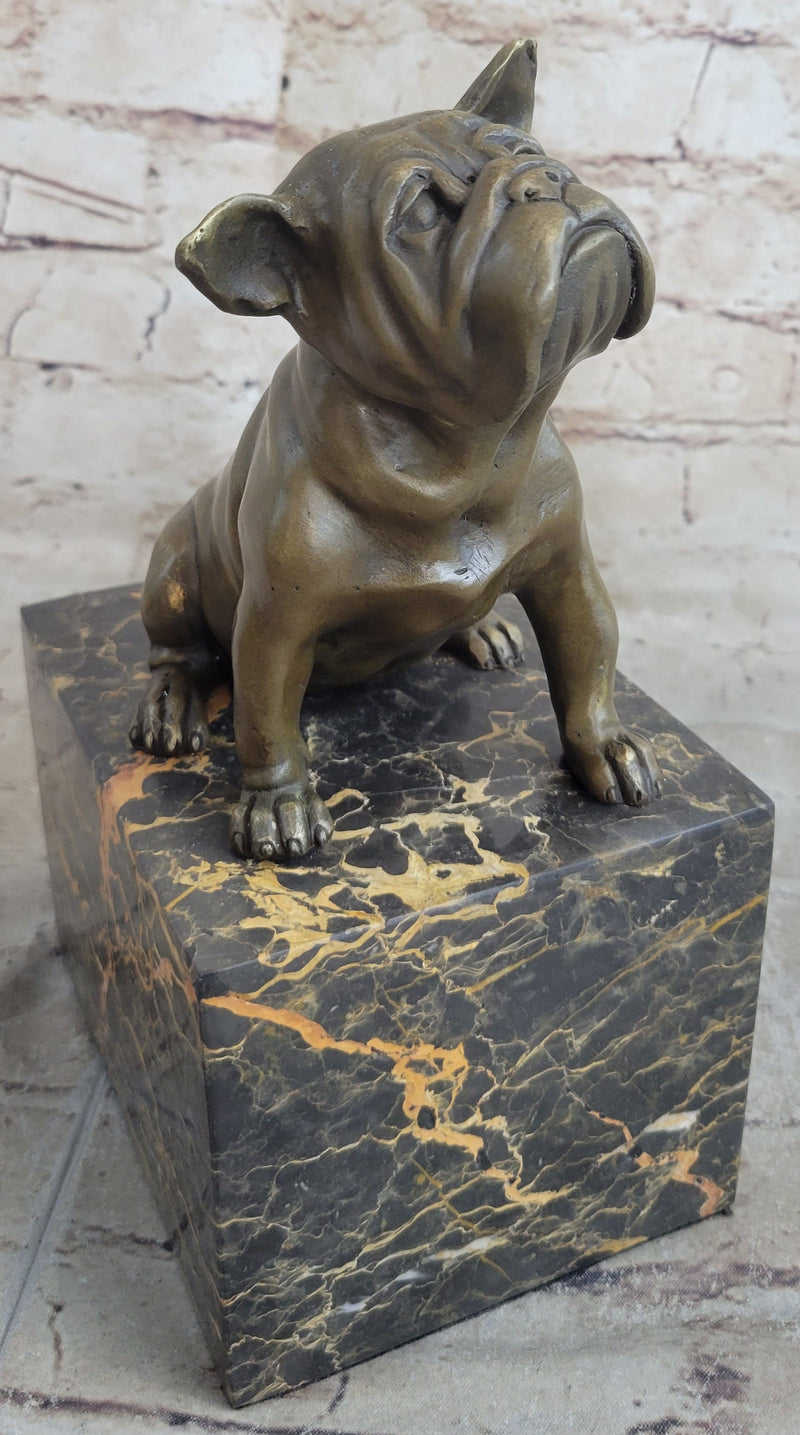 15 LBS English Bulldog Dog Animal Bronze Sculpture Marble Base Statue Figurine