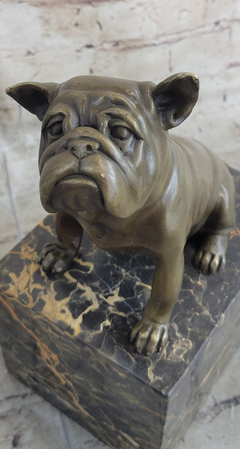 15 LBS English Bulldog Dog Animal Bronze Sculpture Marble Base Statue Figurine