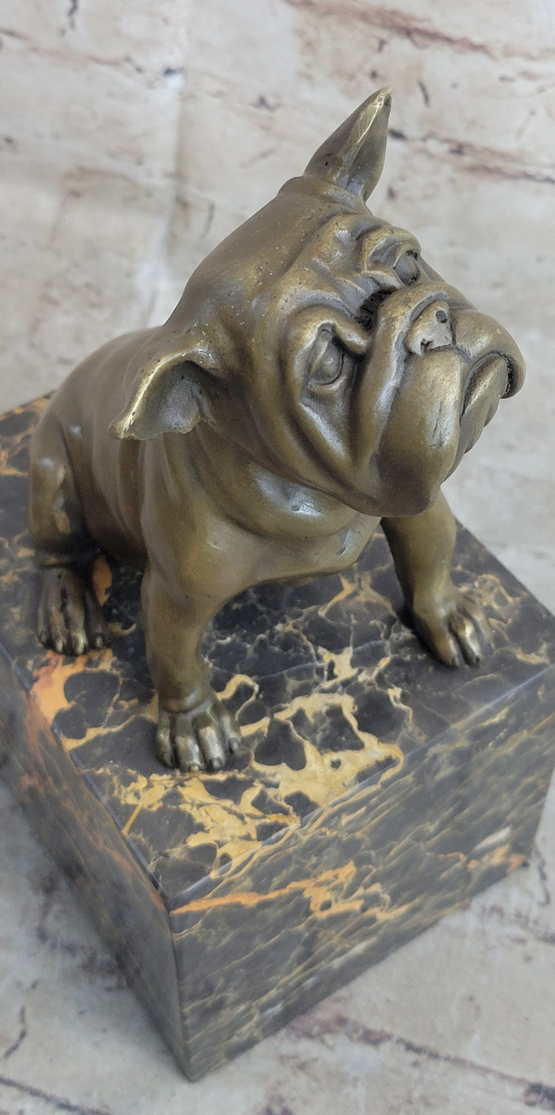 15 LBS English Bulldog Dog Animal Bronze Sculpture Marble Base Statue Figurine