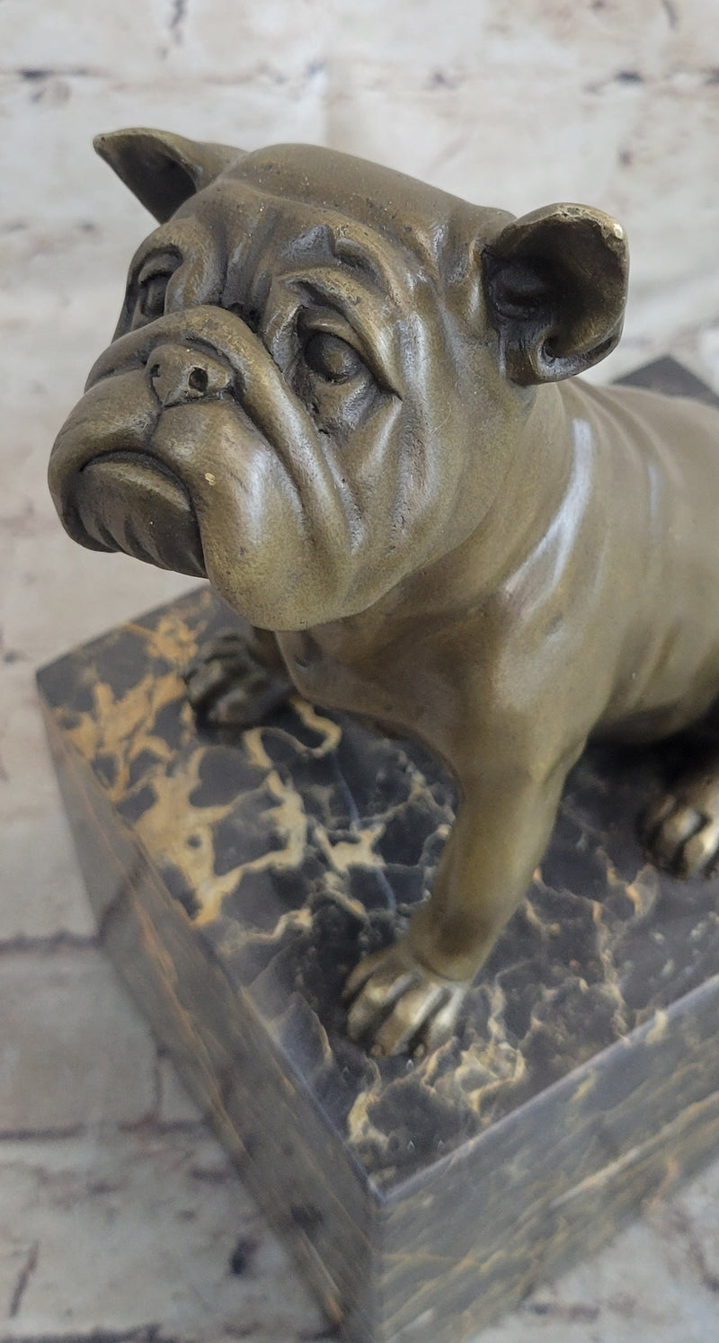 15 LBS English Bulldog Dog Animal Bronze Sculpture Marble Base Statue Figurine