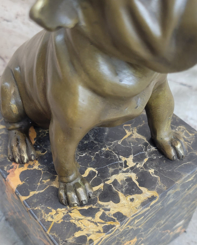 15 LBS English Bulldog Dog Animal Bronze Sculpture Marble Base Statue Figurine