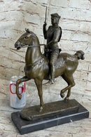 Medieval European Warrior King Arthur on Horseback Bronze Statue Sculpture 16" x 10"