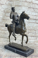 Medieval European Warrior King Arthur on Horseback Bronze Statue Sculpture 16" x 10"