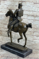 Medieval European Warrior King Arthur on Horseback Bronze Statue Sculpture 16" x 10"