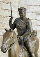 Medieval European Warrior King Arthur on Horseback Bronze Statue Sculpture 16" x 10"