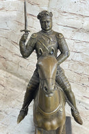 Medieval European Warrior King Arthur on Horseback Bronze Statue Sculpture 16" x 10"