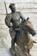 Medieval European Warrior King Arthur on Horseback Bronze Statue Sculpture 16" x 10"